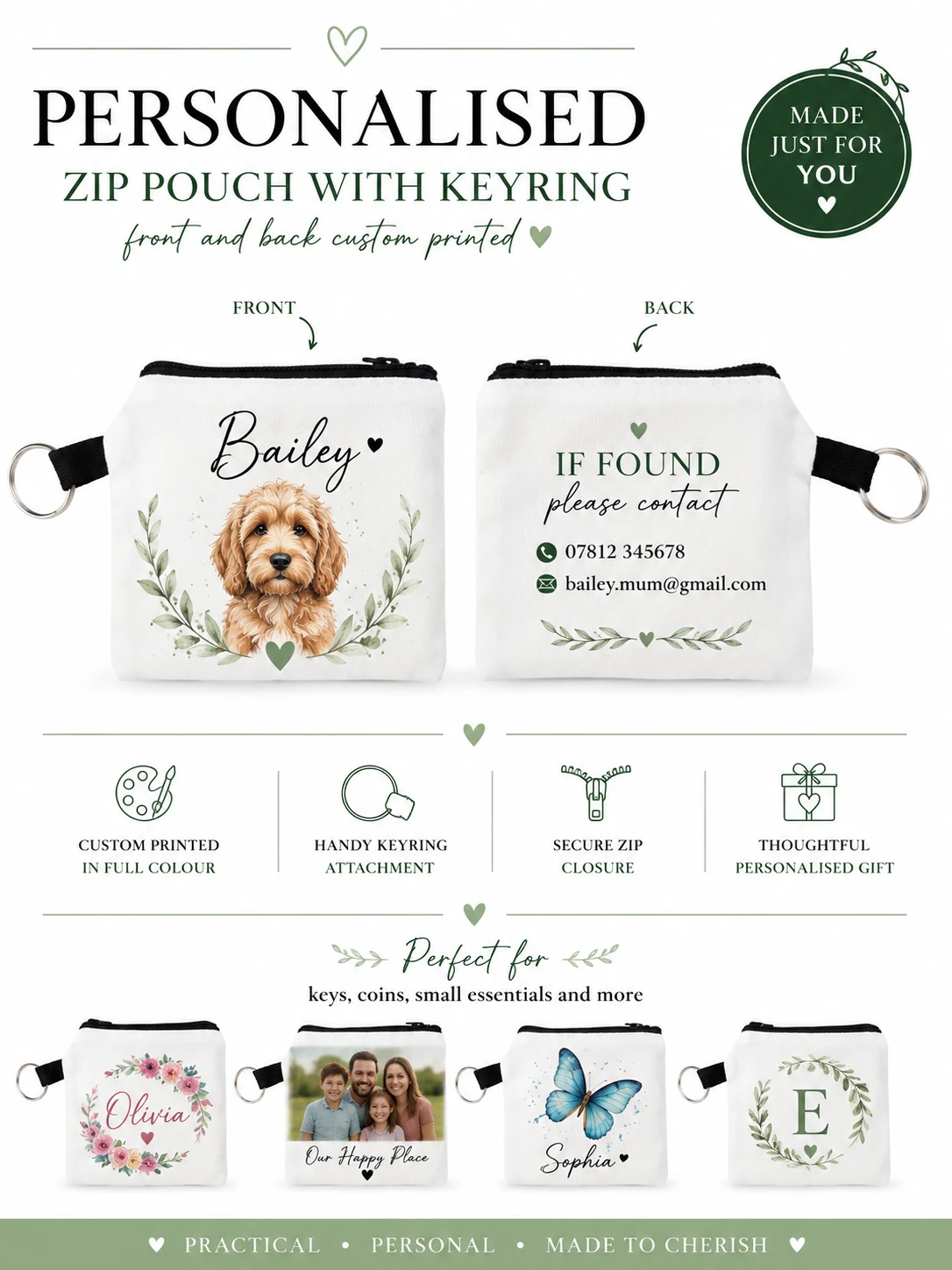 Personalised Zip Pouch with Keyring