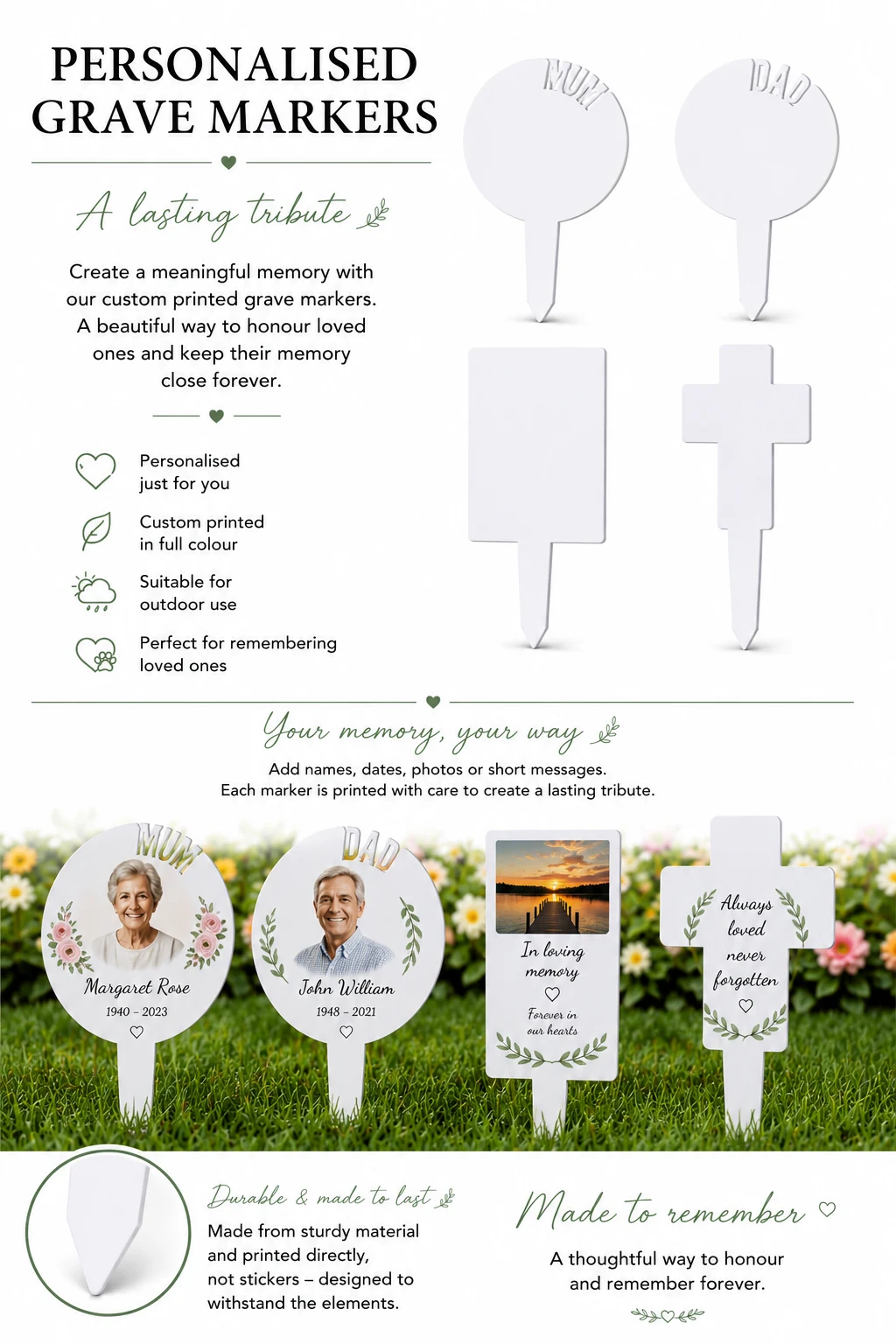 Personalised Memorial Grave Marker – Custom Printed Garden & Graveside Tribute