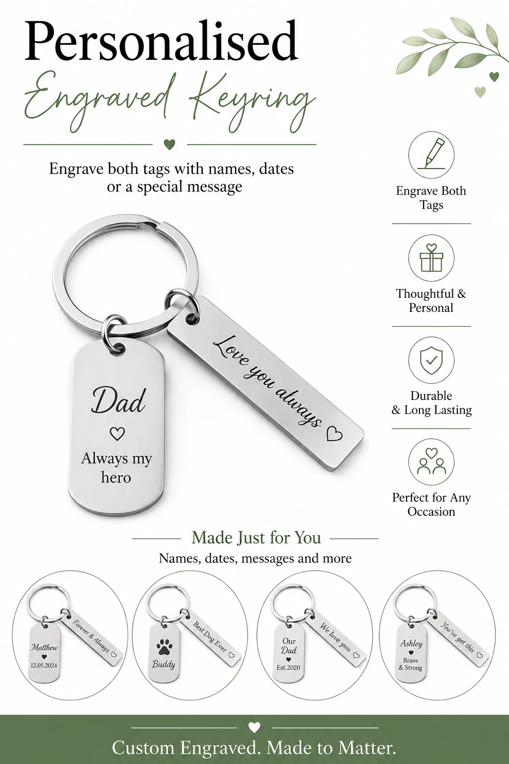 Personalised Engraved Double Tag Keyring